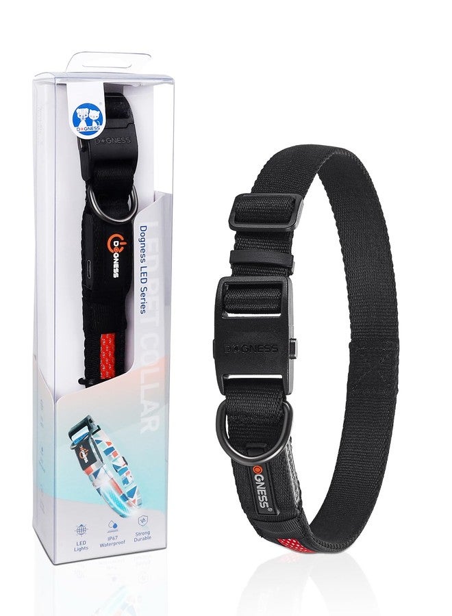 دوغنس طوق كلاب مضيء بتقنية LED من Dogness، طوق مضيء للمشي الليلي، طوق كلاب قابل لإعادة الشحن عبر منفذ USB يتوهج في الظلام للتخييم الآمن (متوسط - أسود) - Image 1