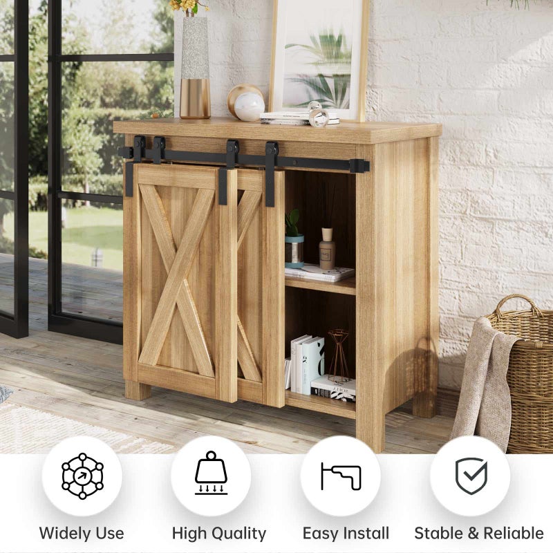EaseLife 2.5 FT Mini Cabinet Bypass Double Sliding Barn Door Hardware Track Kit,Easy Install,Slide Smoothly Quietly,Apply for Storage Window TV Stand and Other Shielding (No Cabinet) - Image 2