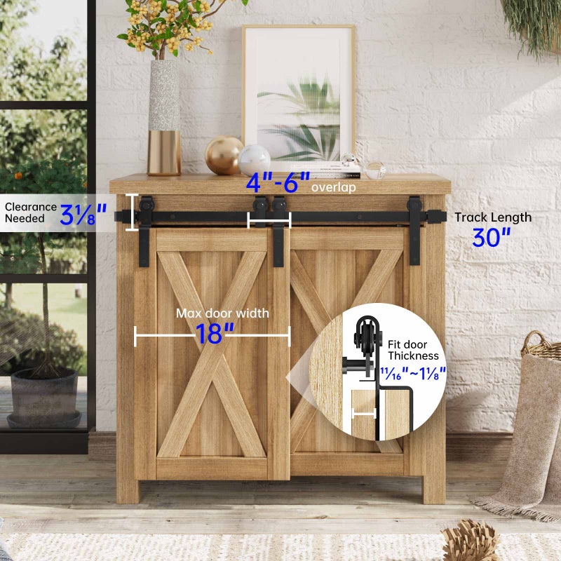 EaseLife 2.5 FT Mini Cabinet Bypass Double Sliding Barn Door Hardware Track Kit,Easy Install,Slide Smoothly Quietly,Apply for Storage Window TV Stand and Other Shielding (No Cabinet) - Image 3