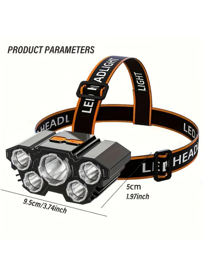 2 قطع من المصابيح الأمامية القابلة لإعادة الشحن مع 5 لمبات LED فائقة السطوع، شحن عبر USB، 3 أوضاع، مقاومة للماء، مناسبة للجري في الهواء الطلق والصيد والتخييم والعمل. - Image 3