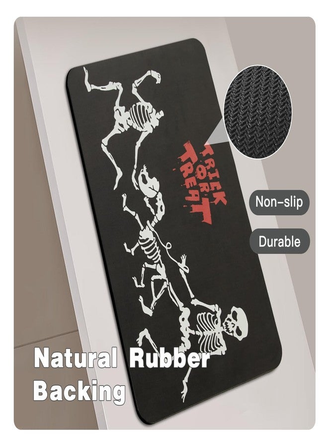 TYUU Halloween Bath Mat, Thin Halloween Bathroom Rug Non Slip Quick Dry Skeleton Bath Mat Fits Under Door Thin Floor Mat Halloween Decor, 17''x30'', Skull Treat or Trick Black - Image 4