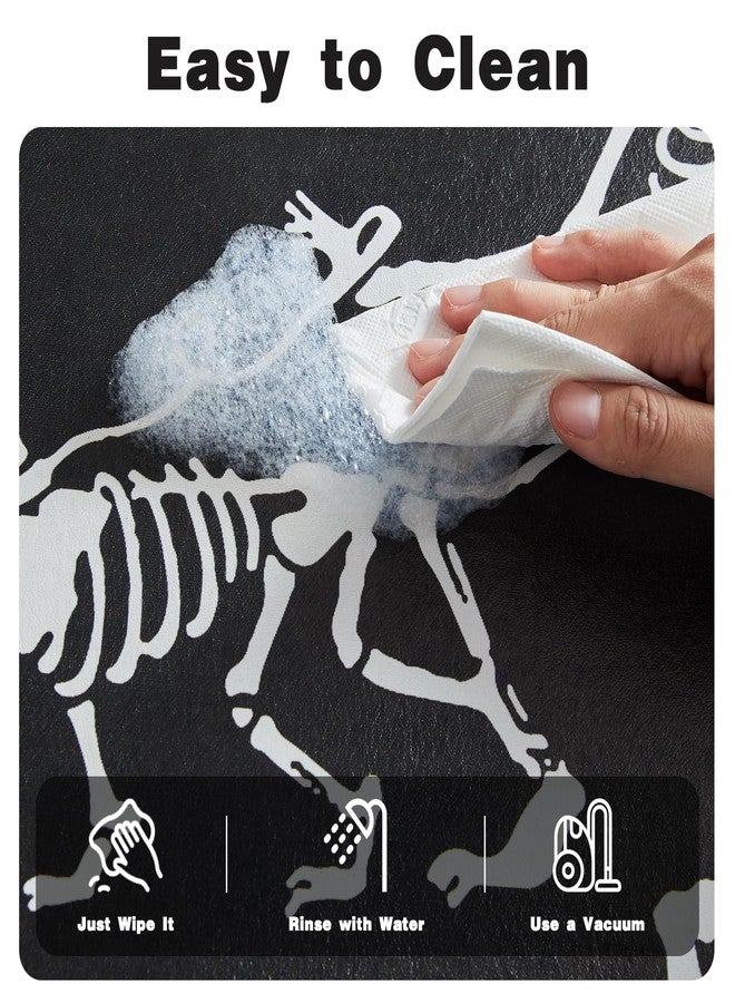 TYUU Halloween Bath Mat, Thin Halloween Bathroom Rug Non Slip Quick Dry Skeleton Bath Mat Fits Under Door Thin Floor Mat Halloween Decor, 17''x30'', Skull Treat or Trick Black - Image 5