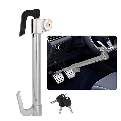 DUKVI Anti-Theft Steering Wheel & Brake Pedal Lock with Retractable Double Hook, 3 Double Row Atom Keys, Car Security Lock for Truck SUV Van, Emergency Window Breaker, Max Length 33.5" - Image 1