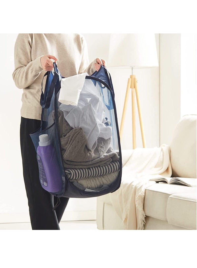 HOMESTAR 2-Pack Home Laundry Basket, Foldable Storage Mesh Popup Collapsible Clothes Washing Hamper with Carry Handle, Blue - Image 5