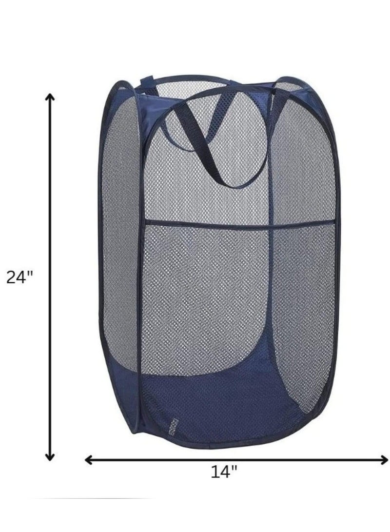 HOMESTAR 2-Pack Home Laundry Basket, Foldable Storage Mesh Popup Collapsible Clothes Washing Hamper with Carry Handle, Blue - Image 2