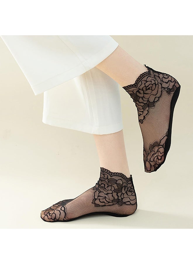 2 pack Socks, Breathable Lace Flower Short Socks Mesh Thin Silk Socks Hollow out Women Wicking Low Cut Ankle Socks - Image 3