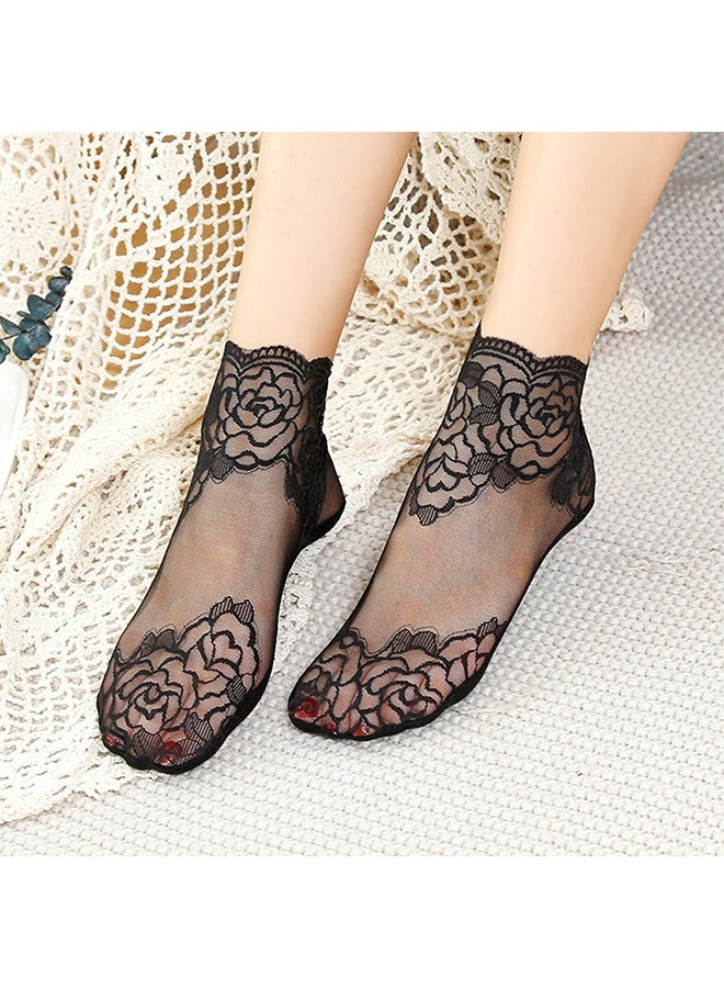 2 pack Socks, Breathable Lace Flower Short Socks Mesh Thin Silk Socks Hollow out Women Wicking Low Cut Ankle Socks - Image 2
