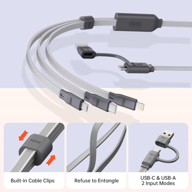 Pzoz 3 in 1 Charging Cable 100W, Type C Multi Charging Cable with Lightning, Micro USB & USB C, Fast Charger Cord for iPhone, Samsung, iPad, MacBook, 1.5M - Image 3