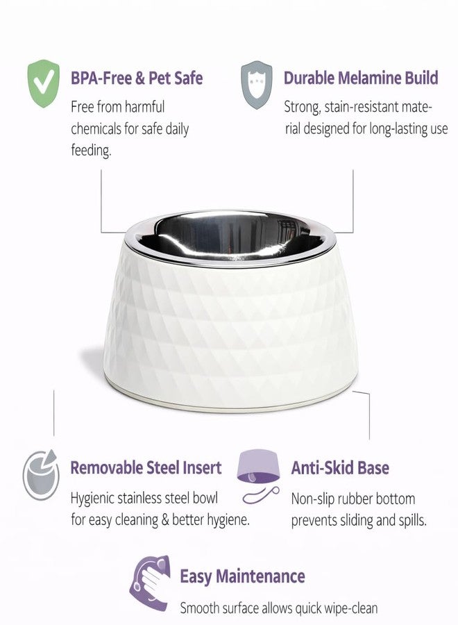 Zigly Lifestyle Pet Food Bowl | Dog Bowl for Medium Dogs & Cats | BPA-Free Melamine Bowl for Dogs with Removable Stainless Steel | Anti-Skid Dog Food Bowl - 800ml, White - Image 2