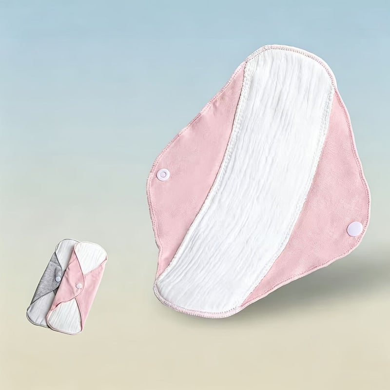 Pink And White 3 Pack Cotton Gauze Nursing Towel Reusable Sanitary Napkin With Snap Button Wings Washable Women Care Cloth - Image 2