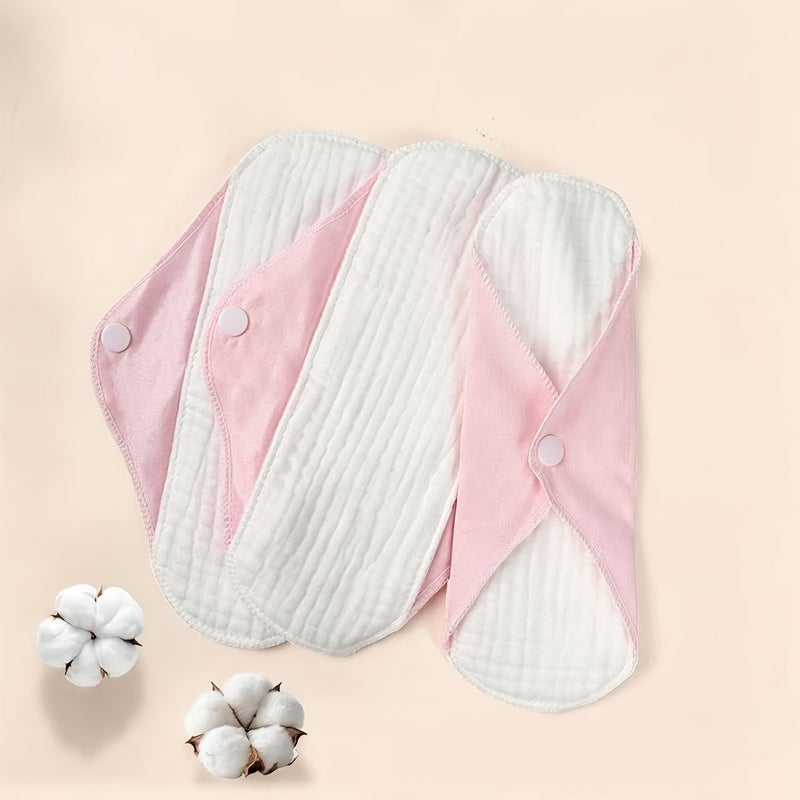 Pink And White 3 Pack Cotton Gauze Nursing Towel Reusable Sanitary Napkin With Snap Button Wings Washable Women Care Cloth - Image 1