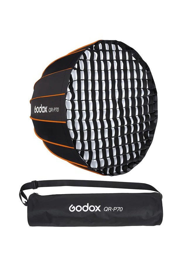FOMITO - Godox Quick Release Parabolic Softbox QR-P70 27.5 inch / 70cm with Honeycomb Grid and Bowens Mount for Godox SL-60W VL150 VL300 UL150 SL150WII SZ150R - Image 1