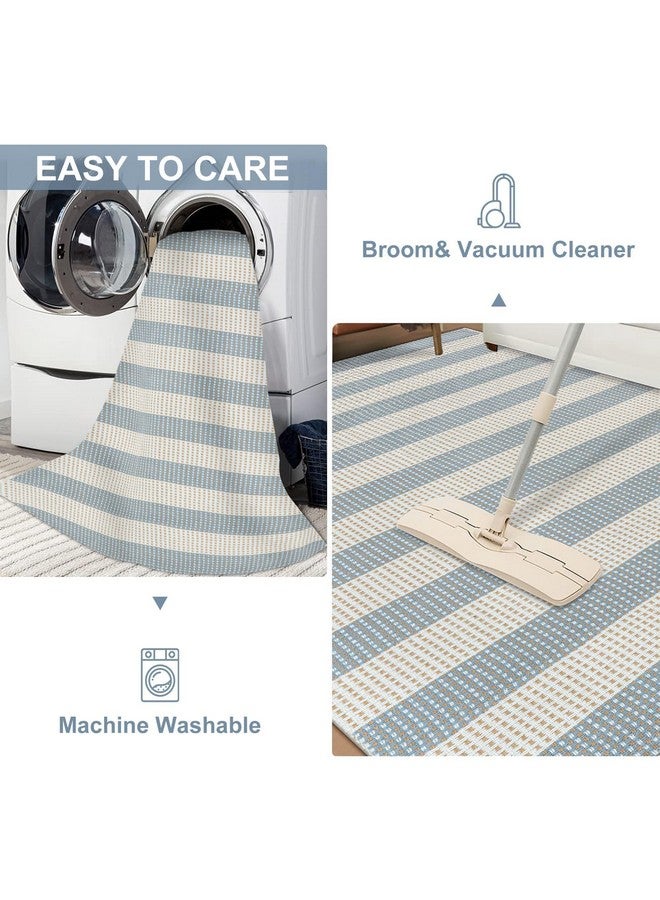 LEEVAN Outdoor Patio Rug 3X5, Washable Woven Kitchen Rug, Blue Indoor Outdoor Entryway Rug, Low-Pile Door Mat Entrance, Non Shedding Rug For/Bedroom/Deck/Backyard/Beach - Image 4