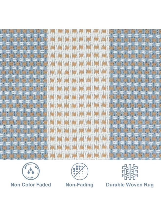LEEVAN Outdoor Patio Rug 3X5, Washable Woven Kitchen Rug, Blue Indoor Outdoor Entryway Rug, Low-Pile Door Mat Entrance, Non Shedding Rug For/Bedroom/Deck/Backyard/Beach - Image 3