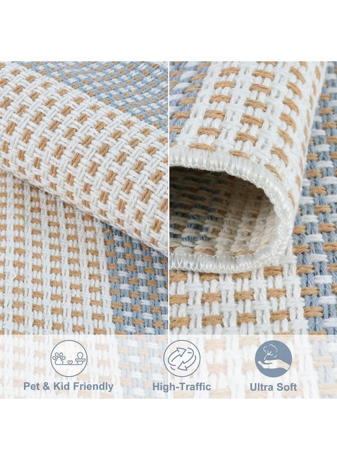 LEEVAN Outdoor Patio Rug 3X5, Washable Woven Kitchen Rug, Blue Indoor Outdoor Entryway Rug, Low-Pile Door Mat Entrance, Non Shedding Rug For/Bedroom/Deck/Backyard/Beach - Image 2
