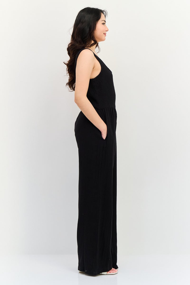 BRAVE SOUL Women Shirred Sleeveless Jumpsuit, Black - Image 2