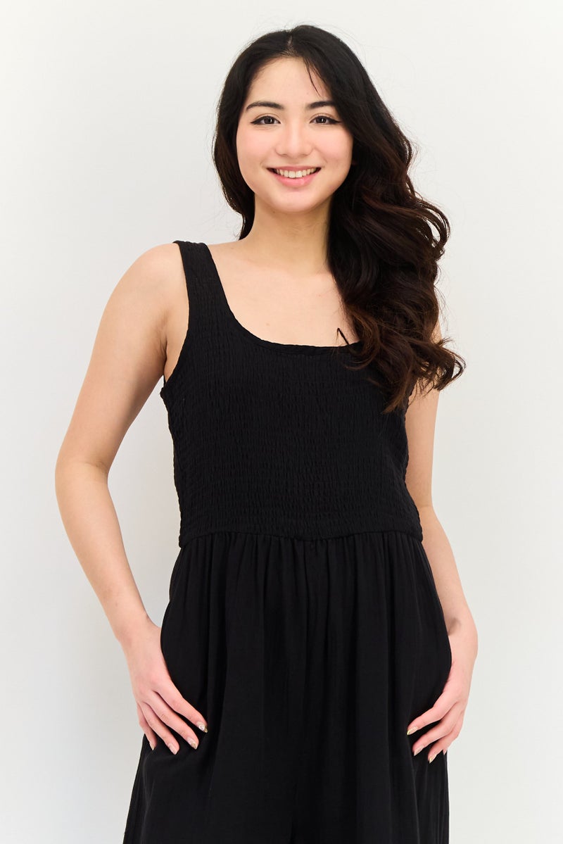 BRAVE SOUL Women Shirred Sleeveless Jumpsuit, Black - Image 4