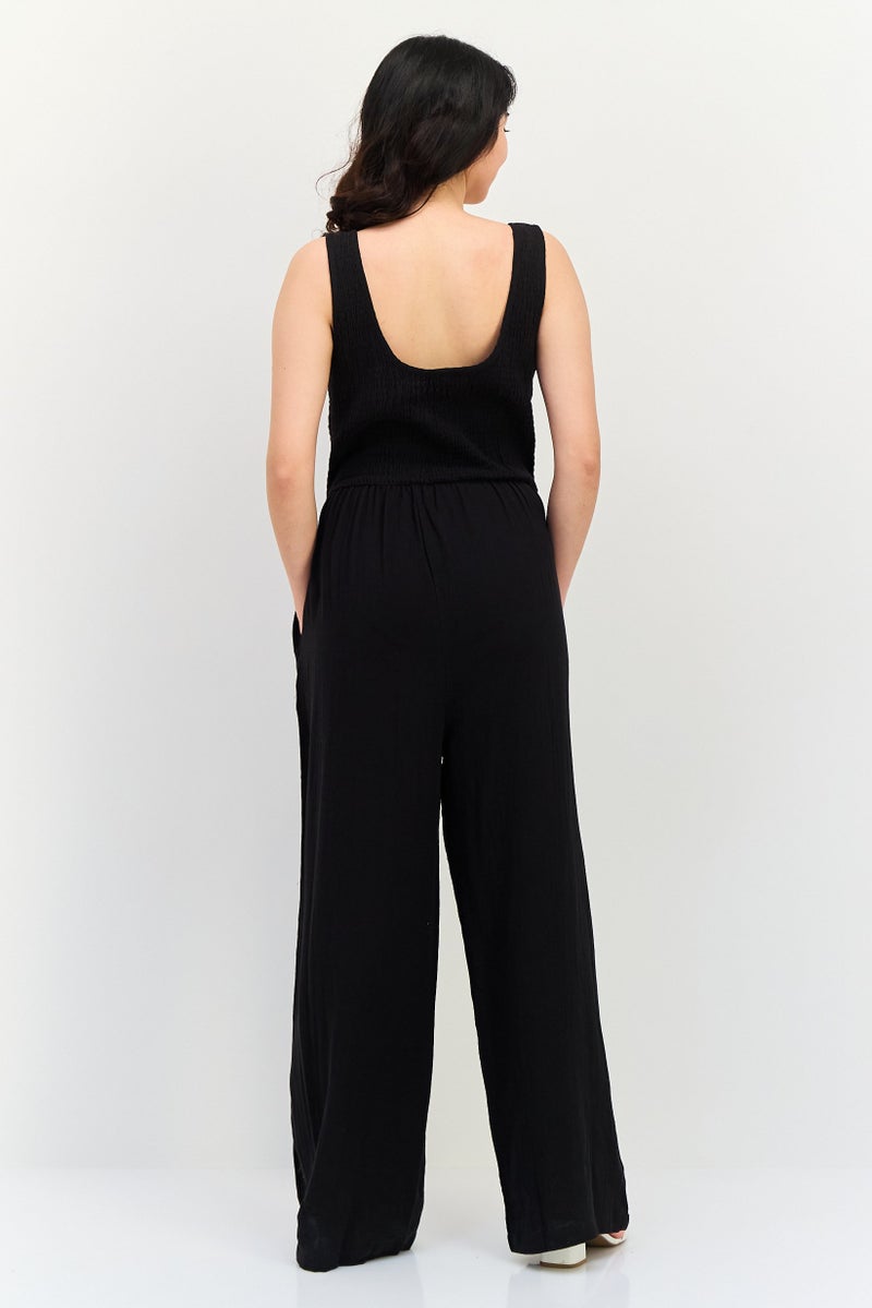 BRAVE SOUL Women Shirred Sleeveless Jumpsuit, Black - Image 3