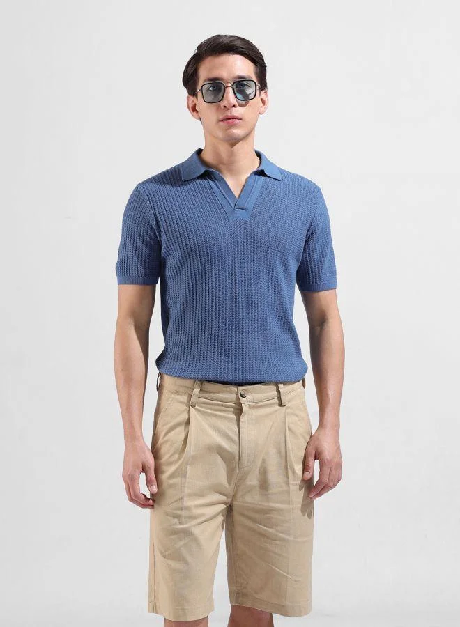 Men Slim Fit Textured Polo Neck Half Sleeves Polo T-Shirt