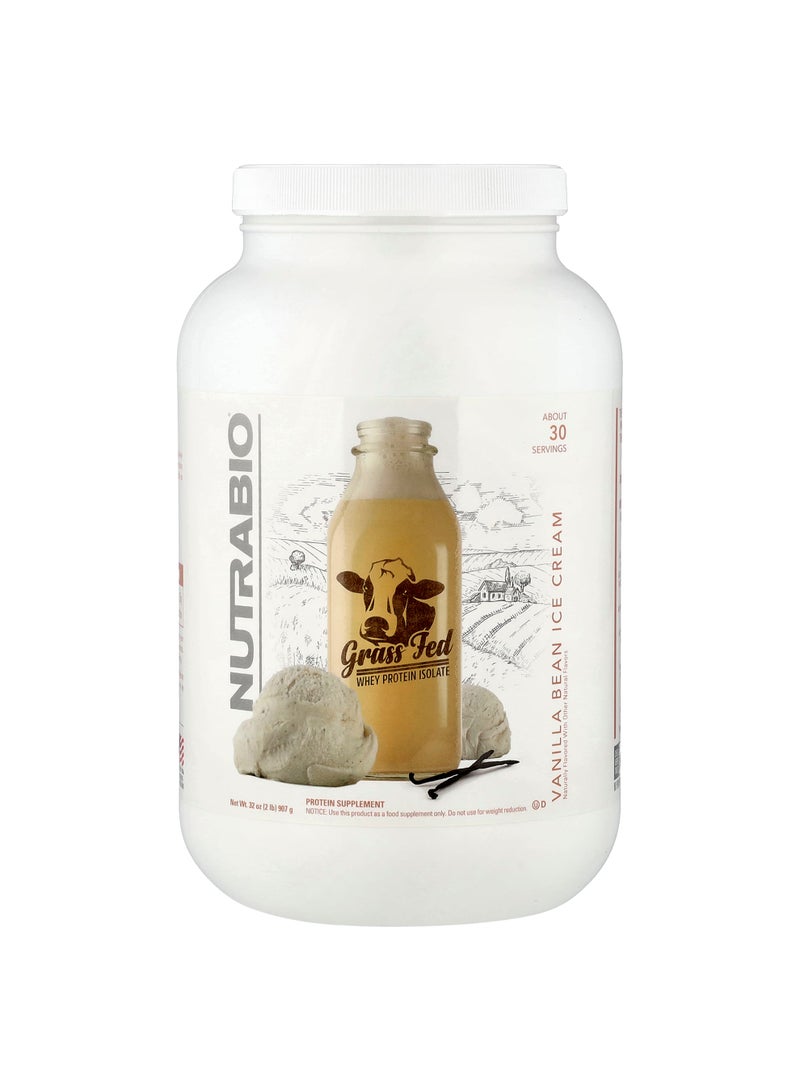 NutraBio Grass Fed Whey Protein Isolate, Vanilla Bean Ice Cream, 2 lb (907 g)