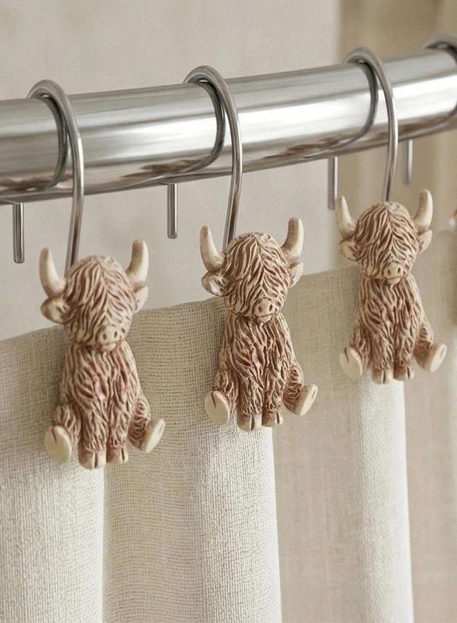 Popkozzi Highland Cow Shower Curtain Hooks: Rustproof Stainless Steel Decorative Rings - Vintage Western, Boho Farmhouse, Lodge & Woodland-Themed Highland Cow Bathroom Décor for Rustic Country Western Accents - Image 1