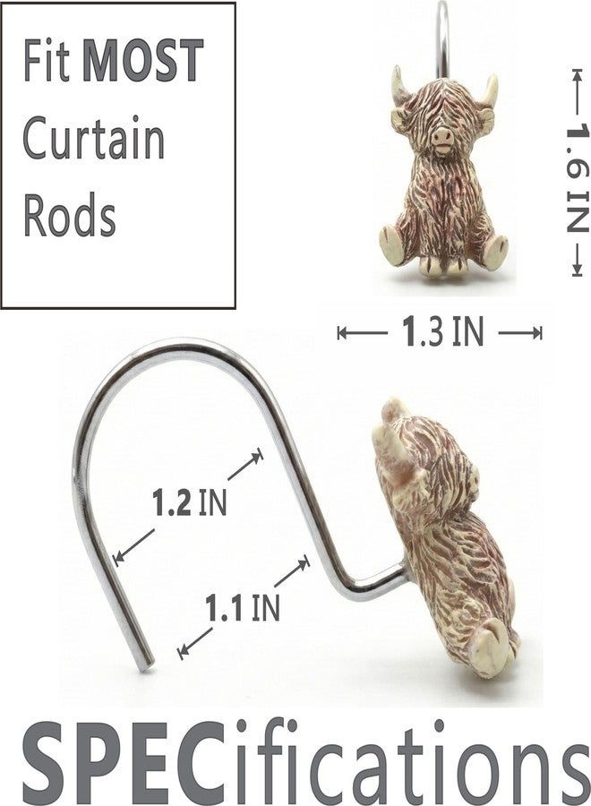 Popkozzi Highland Cow Shower Curtain Hooks: Rustproof Stainless Steel Decorative Rings - Vintage Western, Boho Farmhouse, Lodge & Woodland-Themed Highland Cow Bathroom Décor for Rustic Country Western Accents - Image 3