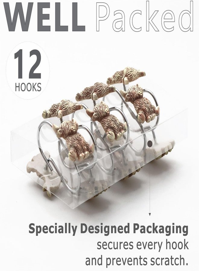 Popkozzi Highland Cow Shower Curtain Hooks: Rustproof Stainless Steel Decorative Rings - Vintage Western, Boho Farmhouse, Lodge & Woodland-Themed Highland Cow Bathroom Décor for Rustic Country Western Accents - Image 4