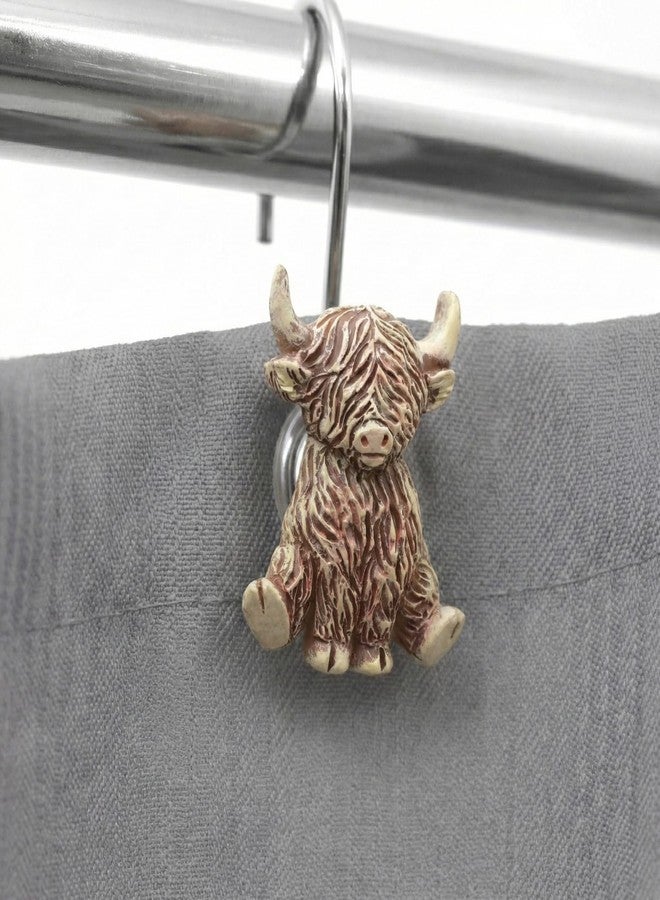 Popkozzi Highland Cow Shower Curtain Hooks: Rustproof Stainless Steel Decorative Rings - Vintage Western, Boho Farmhouse, Lodge & Woodland-Themed Highland Cow Bathroom Décor for Rustic Country Western Accents - Image 5