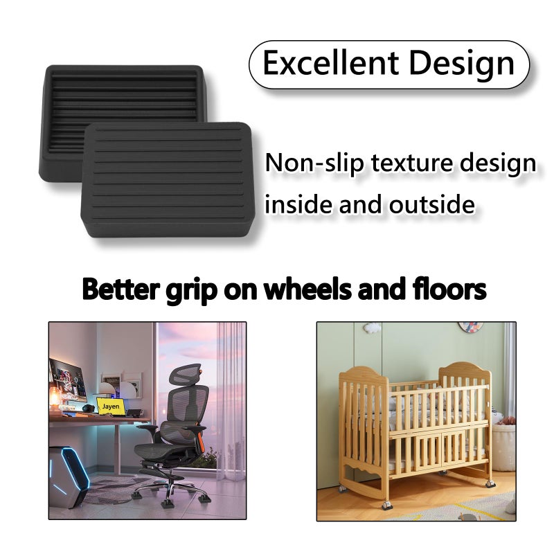 Jayen Furniture Wheels Caster Cups, Non-Slip Rubber Bed Frame Stopper Floor Protector for Any Furniture with Wheels - 4 Pack (Black) - Image 3