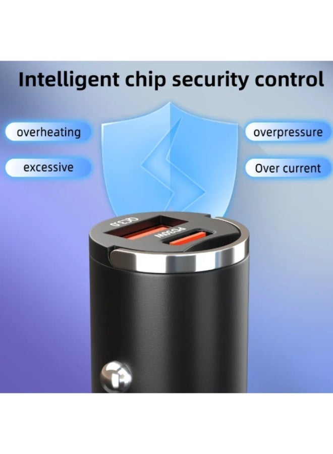 الوي براندز شاحن سيارة سريع قابل للسحب PD30W وQC3.0 – محول معدني بلسان سحب مع منفذ USB | شحن عالي السرعة للهواتف والأجهزة اللوحية والمزيد - Image 2