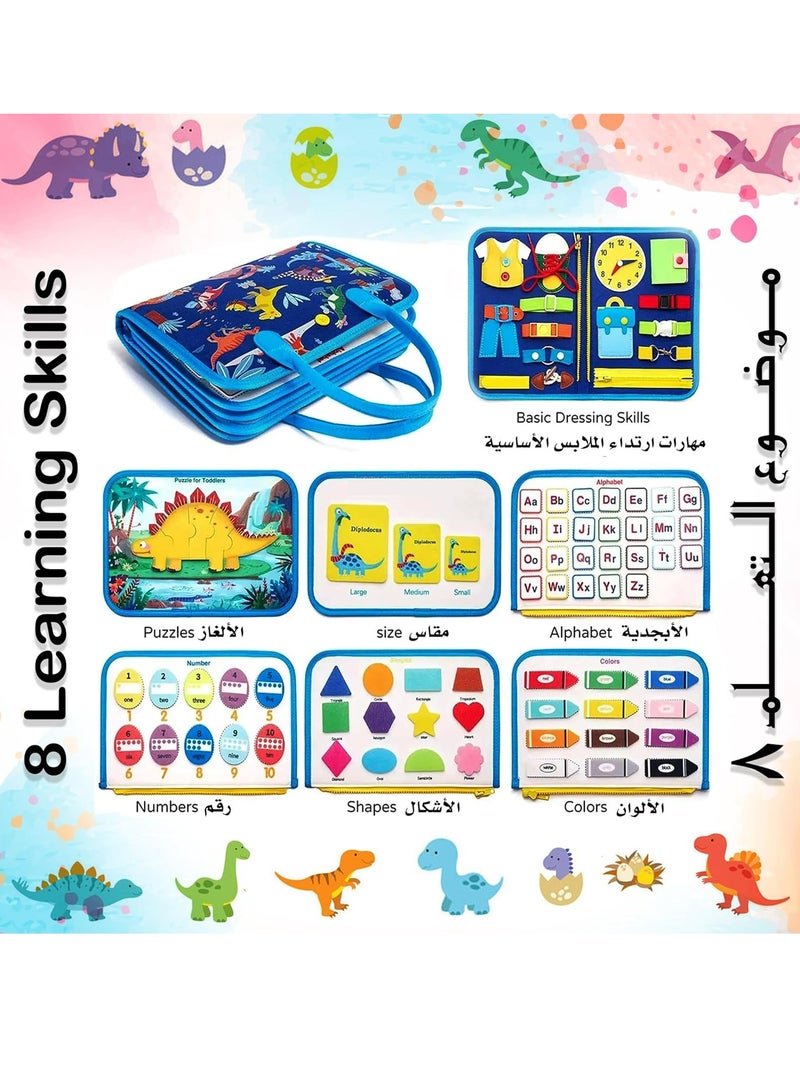 Oasisgalore Montessori Busy Book for Toddlers 1-3, Sensory Busy Book for Educational Activities for Girls Boys,  Blue Dinosaur - Image 2