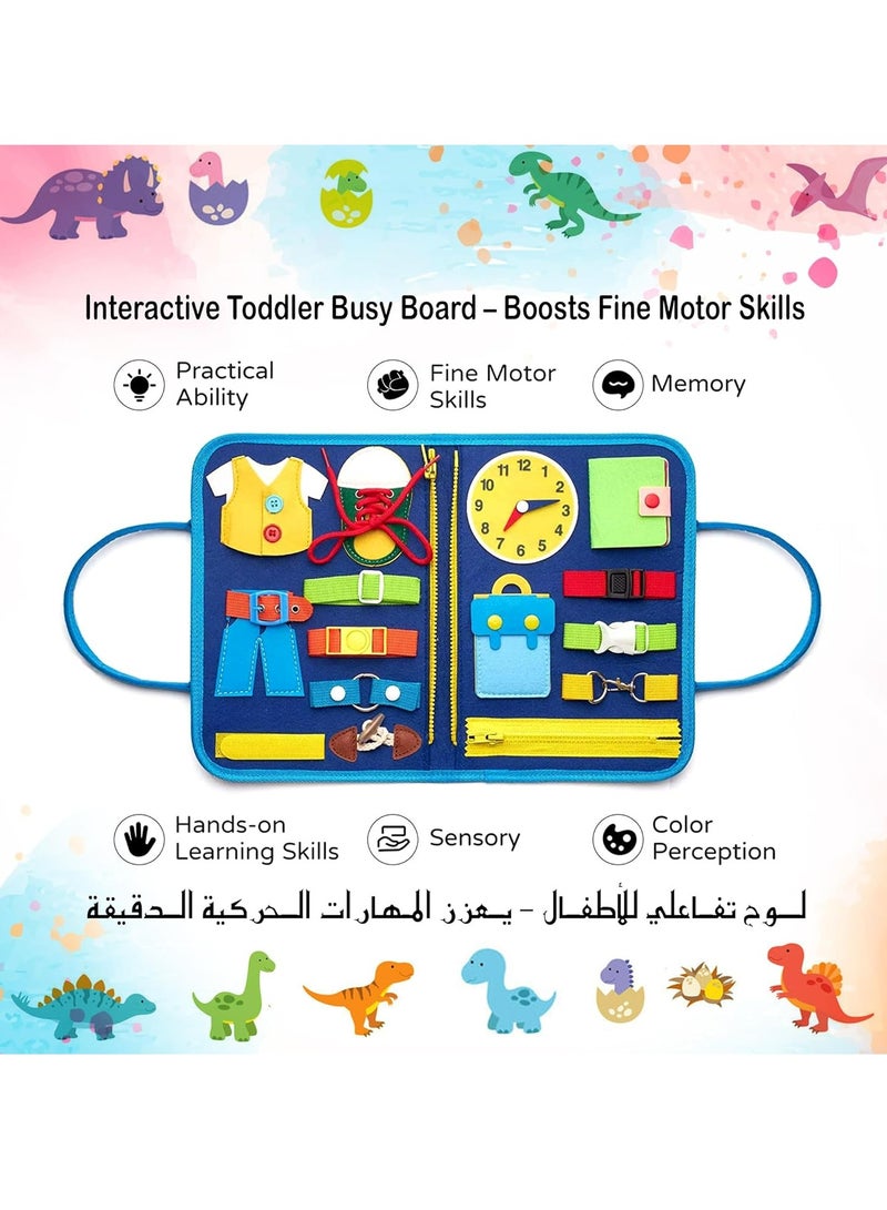 Oasisgalore Montessori Busy Book for Toddlers 1-3, Sensory Busy Book for Educational Activities for Girls Boys,  Blue Dinosaur - Image 3