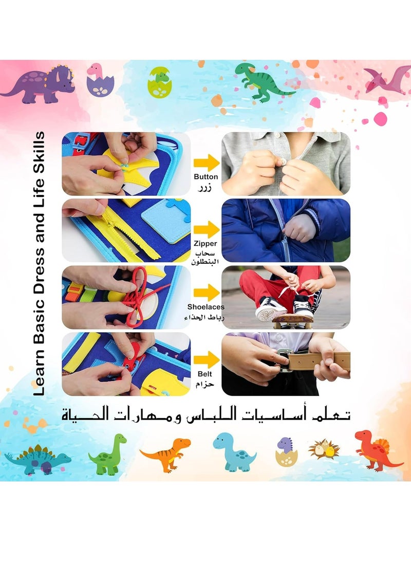 Oasisgalore Montessori Busy Book for Toddlers 1-3, Sensory Busy Book for Educational Activities for Girls Boys,  Blue Dinosaur - Image 4