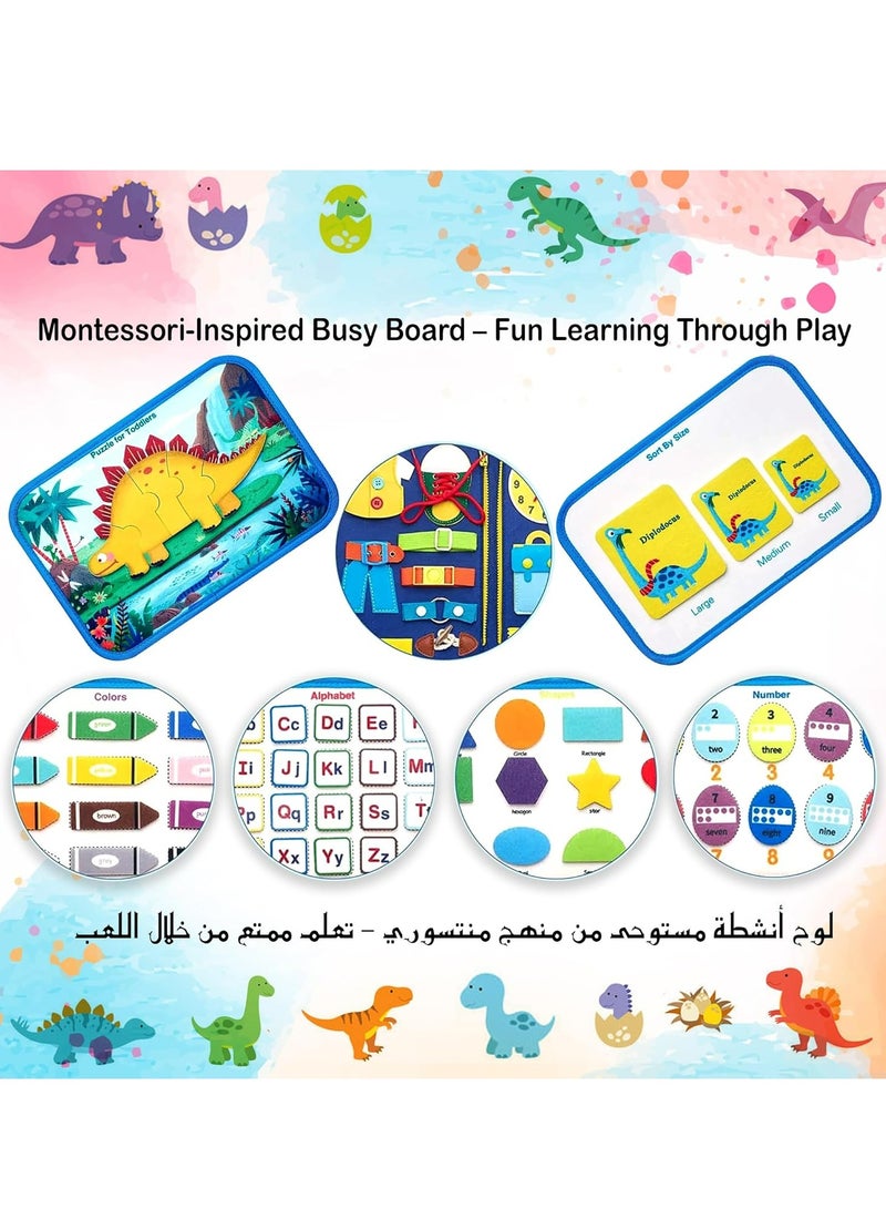 Oasisgalore Montessori Busy Book for Toddlers 1-3, Sensory Busy Book for Educational Activities for Girls Boys,  Blue Dinosaur - Image 5
