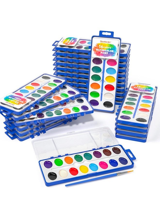 Shuttle Art 16 Colors Watercolor Paint Set Bulk Pack Of 24 Watercolor Paint Set With Paint Brushes For Kids And Adults Washable Paint For Classroom Parties Kindergarten And Art Activities… - Image 1