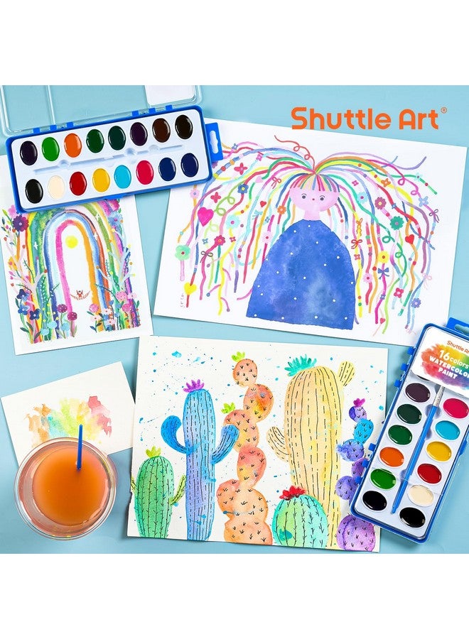 Shuttle Art 16 Colors Watercolor Paint Set Bulk Pack Of 24 Watercolor Paint Set With Paint Brushes For Kids And Adults Washable Paint For Classroom Parties Kindergarten And Art Activities… - Image 5