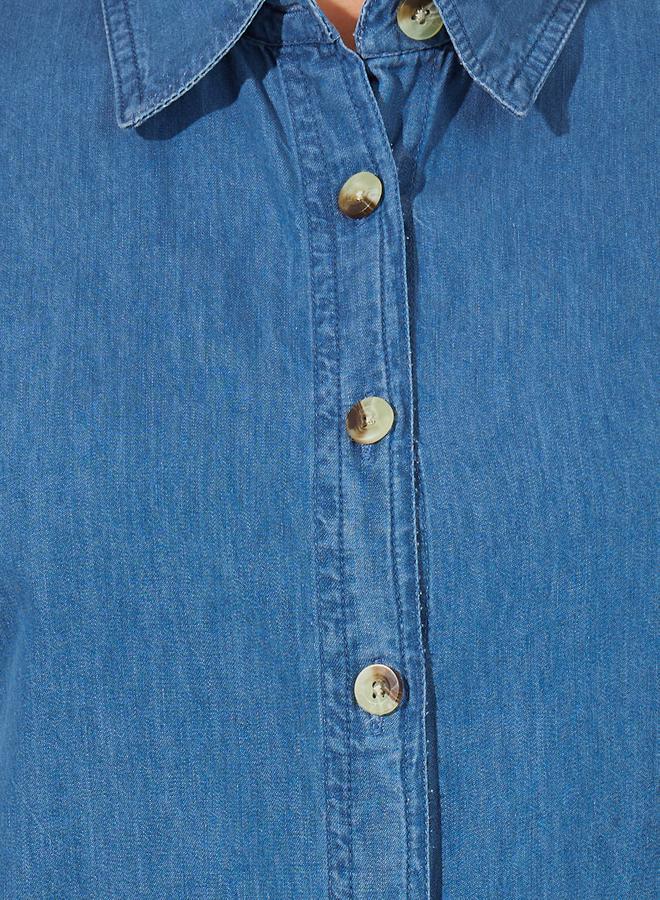 Styli Solid Denim Extended Sleeves Shirt - Image 4