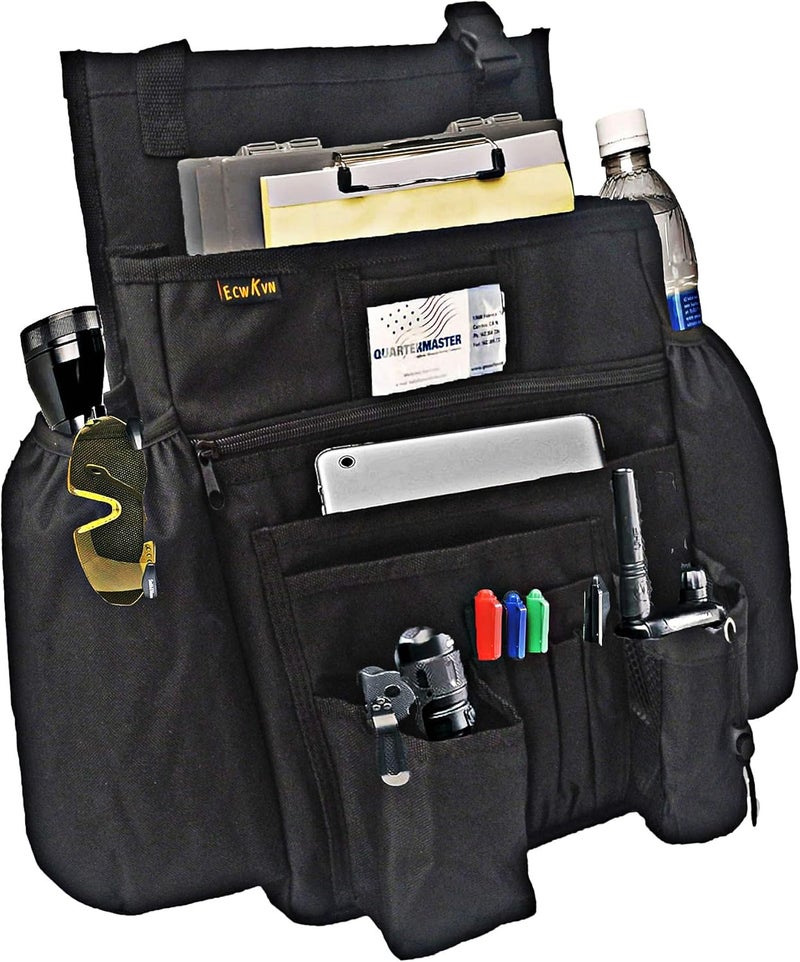 ECWKVN Car Front Seat Organizer - Heavy Duty Vehicle Storage Bag with 10 Multi Pockets for Laptops, Tablets, and Cup Holders, Black - Image 1