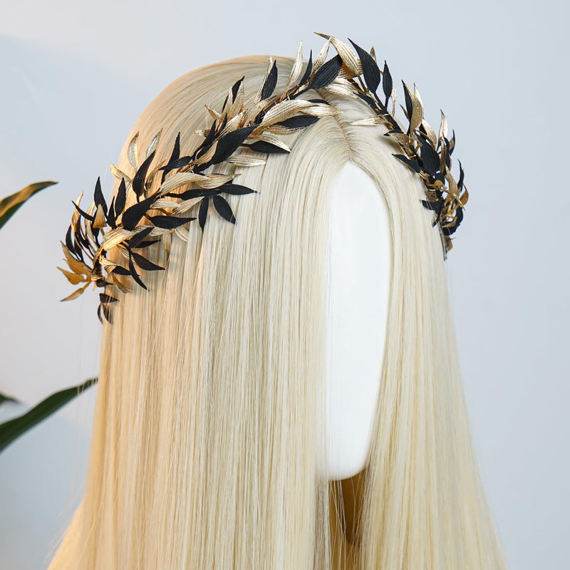 MOSTORY Dark Greek Laurel Crown - Black Roman Leaf Crown for Toga Costume Accessories, Gold Greek Circlet for Fantasy Goddess Outfit Renaissance Renfaire LARP Cosplay - Image 3