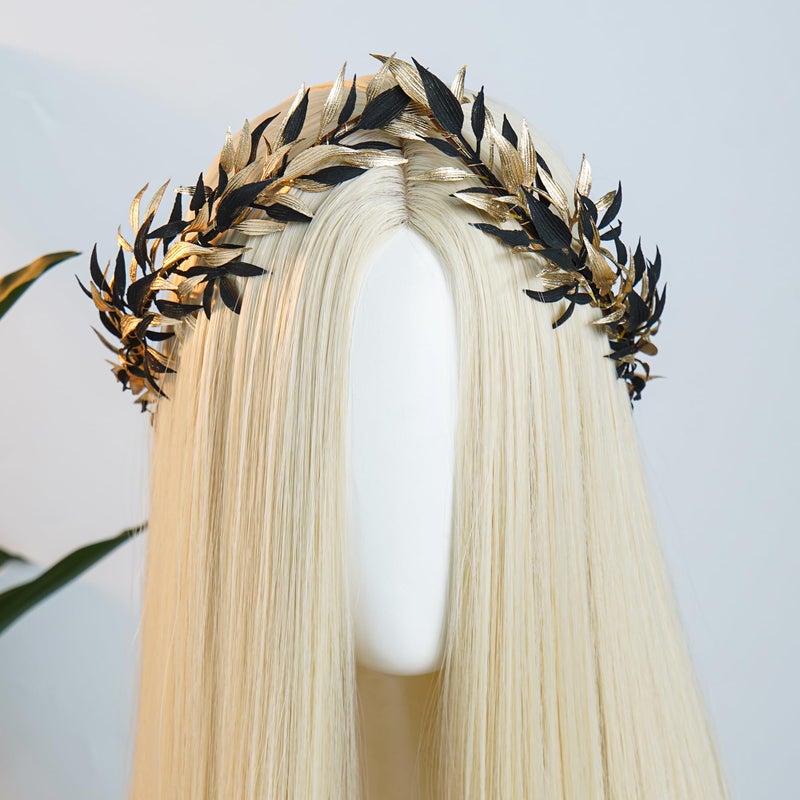MOSTORY Dark Greek Laurel Crown - Black Roman Leaf Crown for Toga Costume Accessories, Gold Greek Circlet for Fantasy Goddess Outfit Renaissance Renfaire LARP Cosplay - Image 2