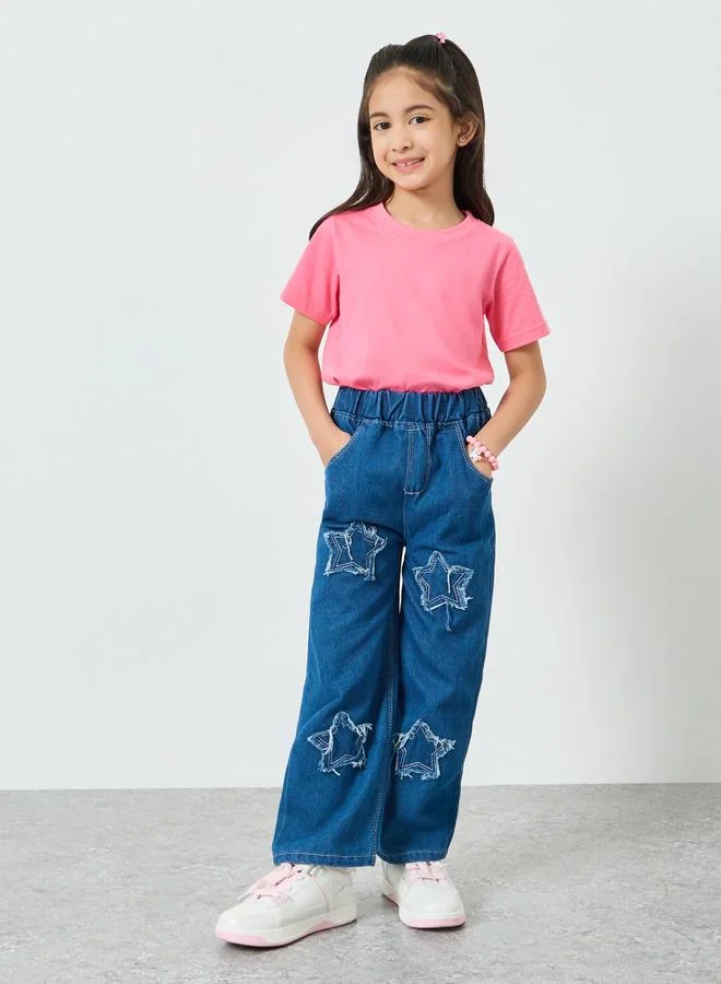 Styli Girls Star Patch Detail Jeans