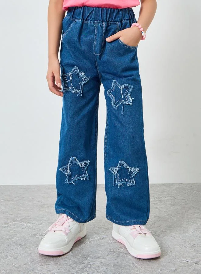 Styli Girls Star Patch Detail Jeans