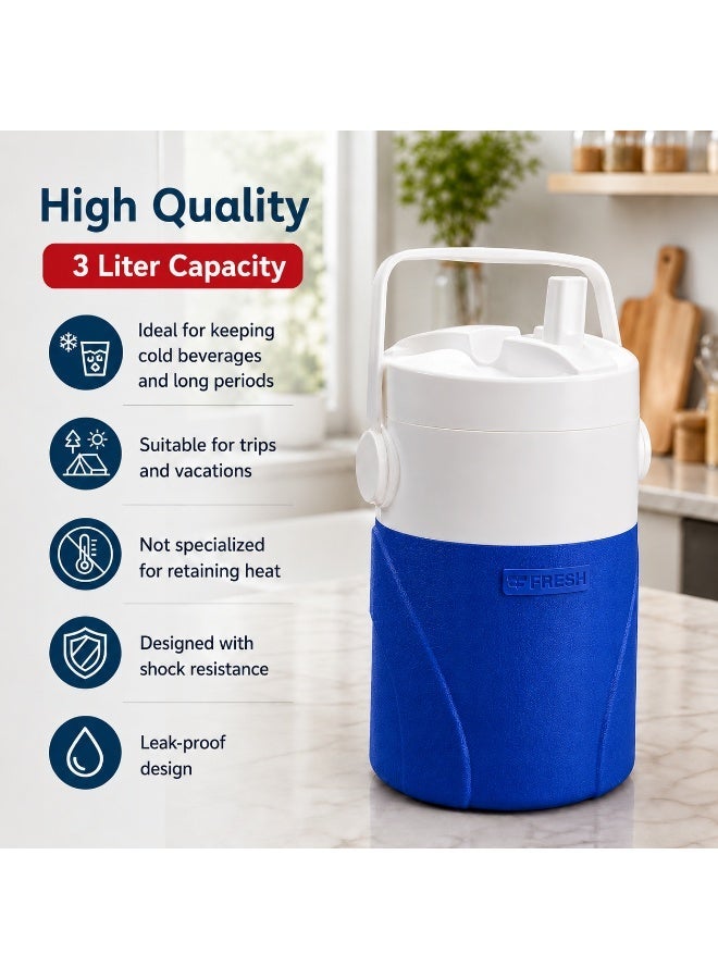 Fresh 3 Liter Plastic Water Cooler | 25 mm Thick Insulated Plastic Ice and Cold Drink Water Bottle | Beverage Container for Trips, Camping, Picnics, Work - Image 3