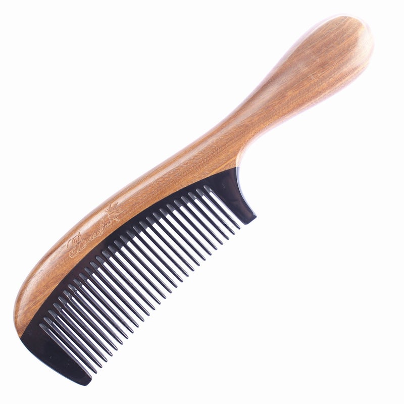 Hair Comb  Natural Aroma Sandalwood Black buffalo Horn Comb for Detangling  No Static Wooden Fine Tooth Comb for Women Men and Kids