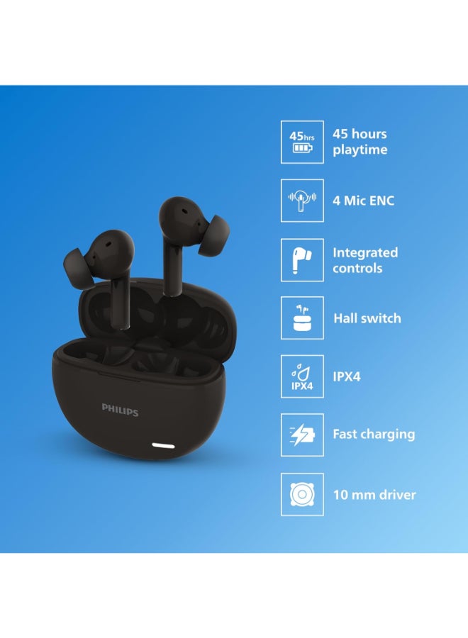 Philips Renewed - Philips Audio TAT1179BK/94 True Wireless In-Ear Earbuds with Charging Case, 45H Playtime, IPX4 Water Resistant black - Image 2