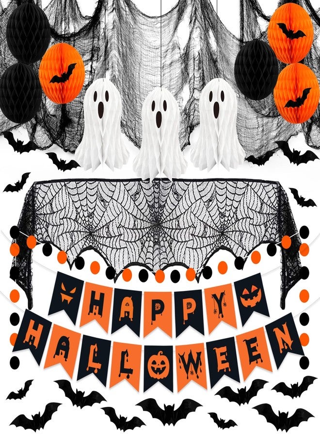 REDWORD Halloween Party Decorations, 29Pcs Halloween Indoor Decorations Kit with Mantel Scarf Creepy Cloth Fabric Hanging Ghost Happy Halloweens Banner 3D Bat Stickers for Home Fireplace Wall Decor - Image 1