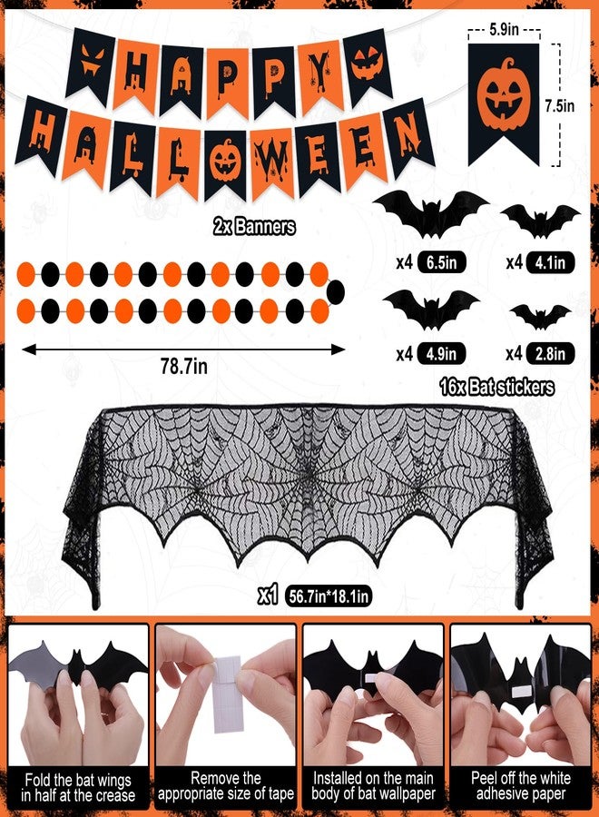 REDWORD Halloween Party Decorations, 29Pcs Halloween Indoor Decorations Kit with Mantel Scarf Creepy Cloth Fabric Hanging Ghost Happy Halloweens Banner 3D Bat Stickers for Home Fireplace Wall Decor - Image 2