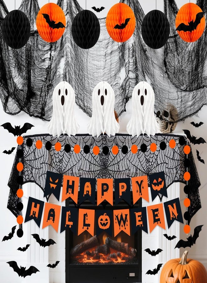 REDWORD Halloween Party Decorations, 29Pcs Halloween Indoor Decorations Kit with Mantel Scarf Creepy Cloth Fabric Hanging Ghost Happy Halloweens Banner 3D Bat Stickers for Home Fireplace Wall Decor - Image 4