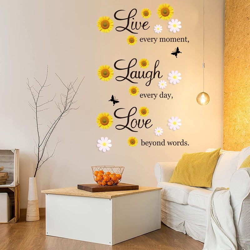 nspirational Quotes Wall Stickers Vinyl Sunflower Daisy Wall Decals Removable Motivational Lettering Positive Sayings Stickers Live Laugh Love Wall Decor Phases for Kitchen Bedroom Living Room Home