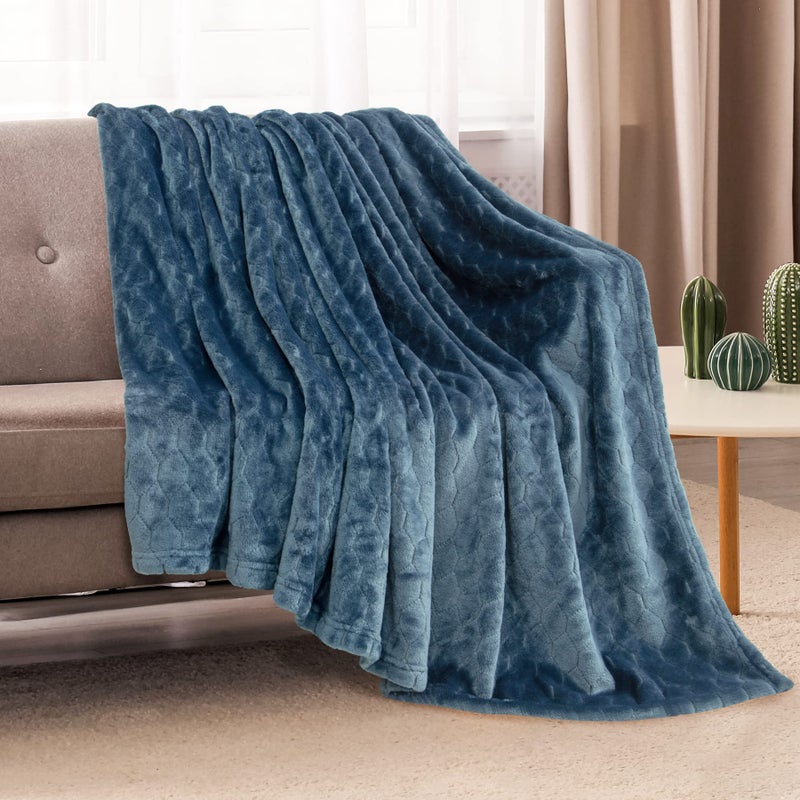 TOONOW Fleece Blanket Super Soft Plush Throw Blanket 50" x 60" Cozy Fuzzy Bed Blankets Geometric Pattern Comfy Microfiber Flannel Blankets for Couch, Bed, Sofa, Navy Blue - Image 2